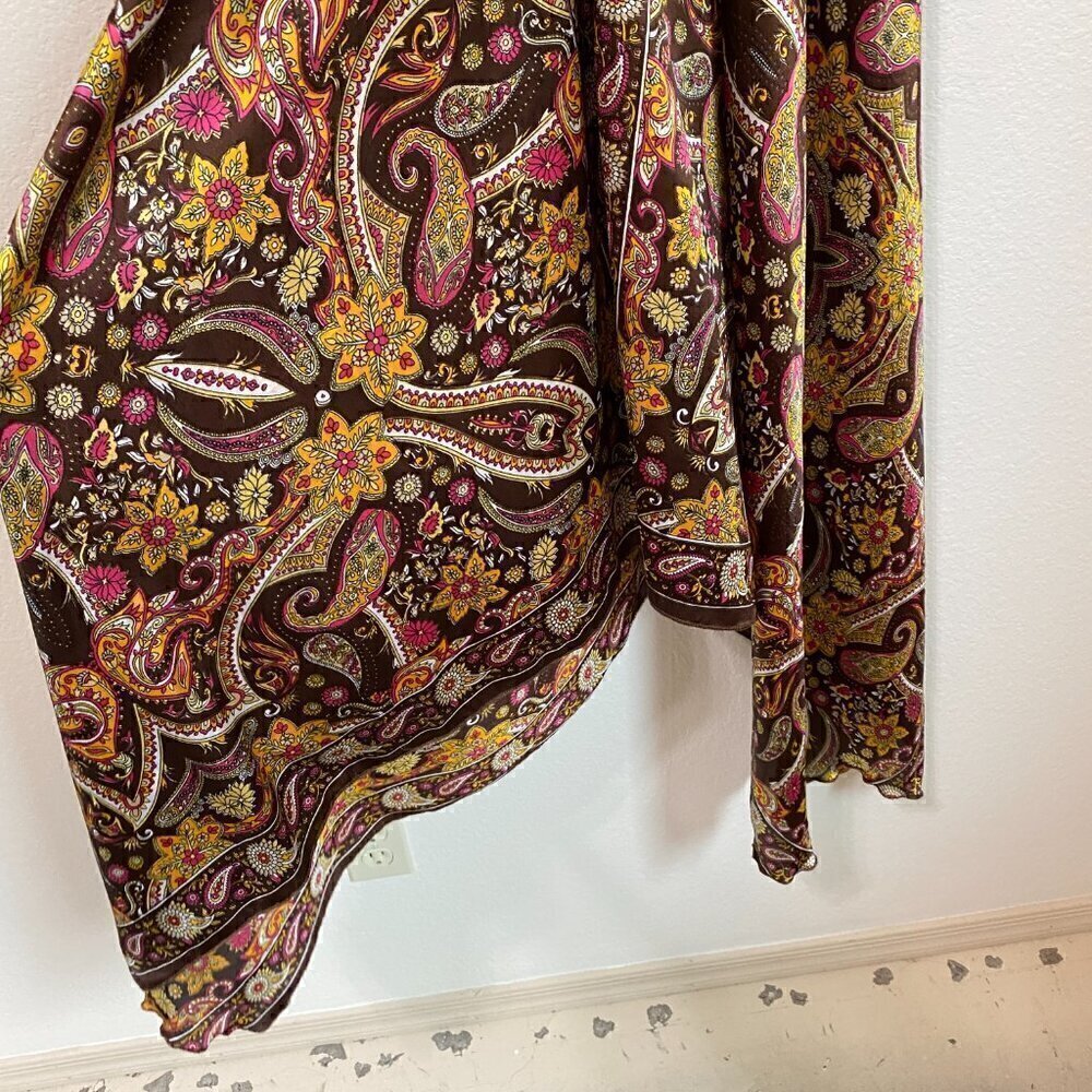 Brown Satin Scarf Handkerchief Halter Midi Dress Made in India - Picture 3 of 5